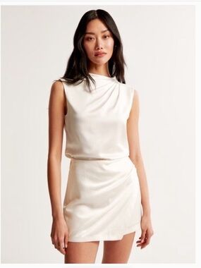 NWT - Abercrombie Satin Draped High-Neck Mini Dress